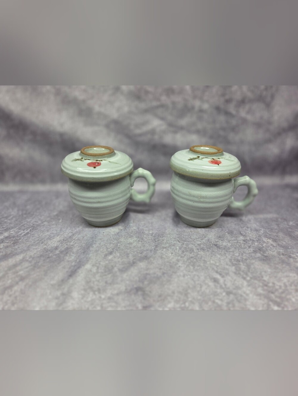 Pottery Tea Cups w/ Infuser/Steeper/Strainer/Lid-Asian Influence-Floral